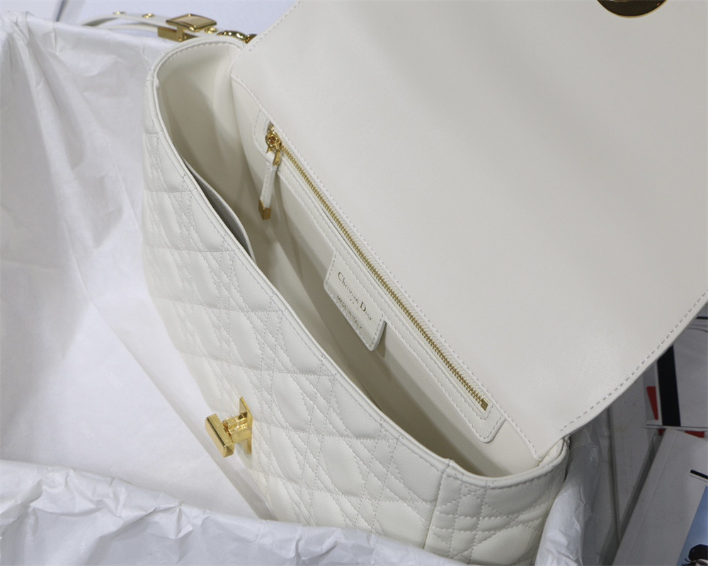 LARGE DIOR CARO BAG Ivory Supple Cannage Calfskin 29 x 18 x 10 cm