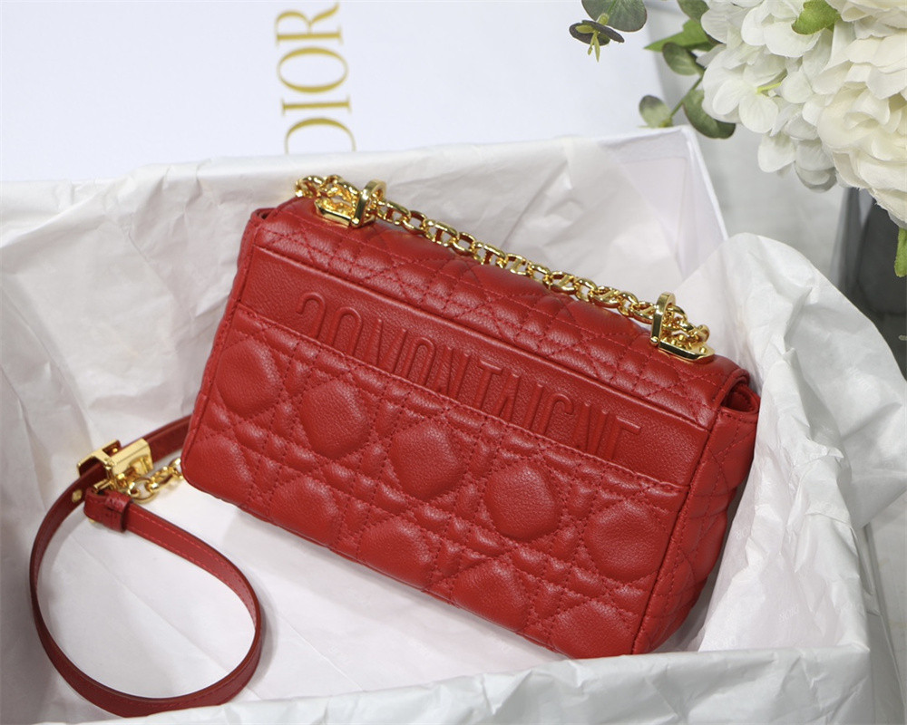 SMALL DIOR CARO BAG Red Supple Cannage Calfskin 20 x 12 x 7 cm