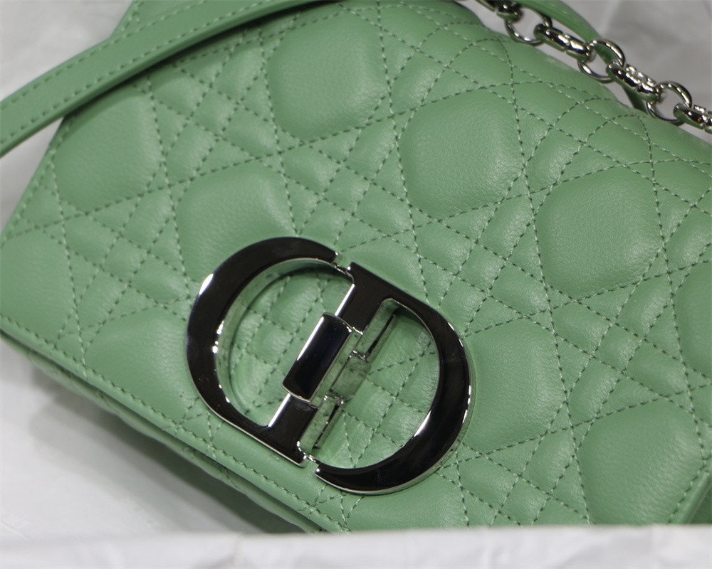 SMALL DIOR CARO BAG gREEN Supple Cannage Calfskin With Silver Hardware 20 x 12 x 7 cm