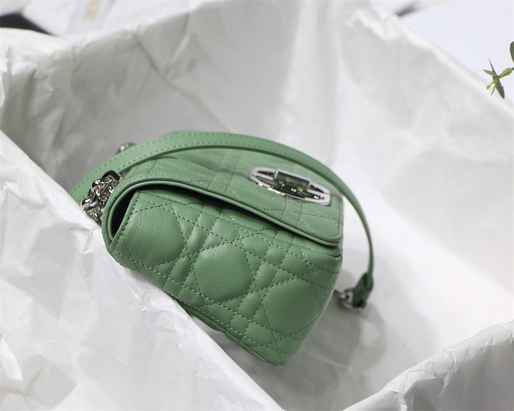SMALL DIOR CARO BAG gREEN Supple Cannage Calfskin With Silver Hardware 20 x 12 x 7 cm