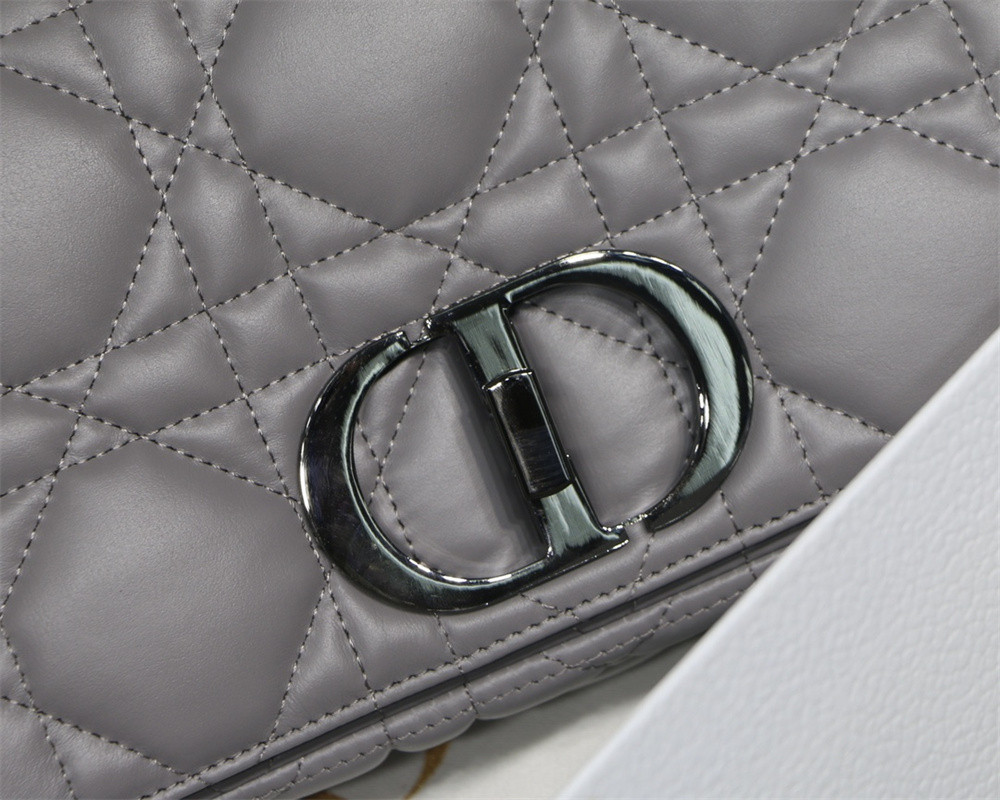MEDIUM DIOR CARO BAG Grey Supple Cannage Calfskin With Black Hardware 25.5 x 15.5 x 8 cm