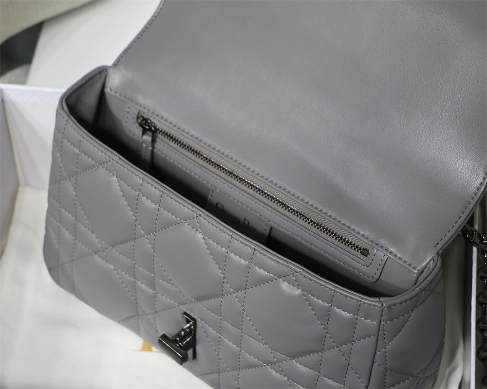 MEDIUM DIOR CARO BAG Grey Supple Cannage Calfskin With Black Hardware 25.5 x 15.5 x 8 cm