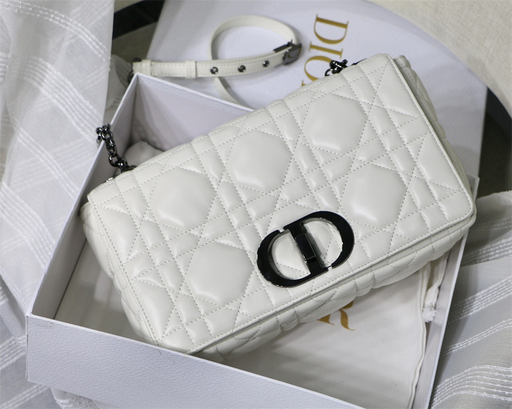 LARGE DIOR CARO BAG Ivory Supple Cannage Calfskin With Silver Hardware 29 x 18 x 10 cm