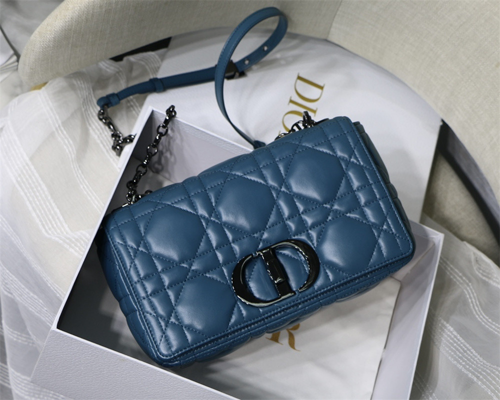 MEDIUM DIOR CARO BAG Navy Supple Cannage Calfskin With Silver Hardware 25.5 x 15.5 x 8 cm