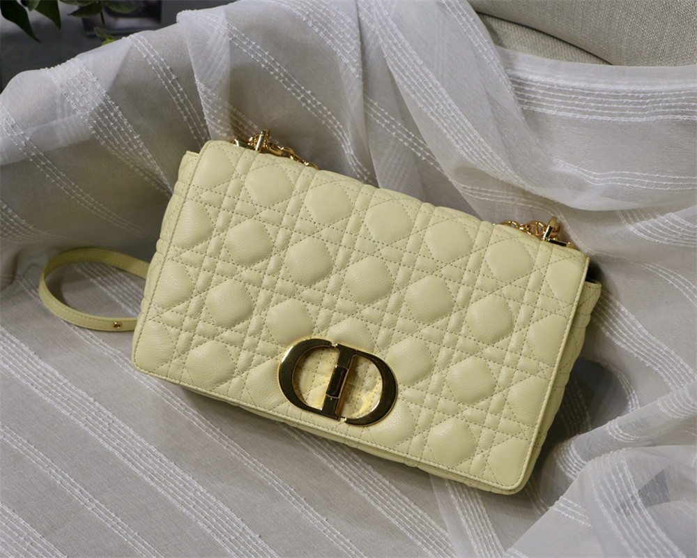 LARGE DIOR CARO BAG light yellow Supple Cannage Calfskin 29 x 18 x 10 cm