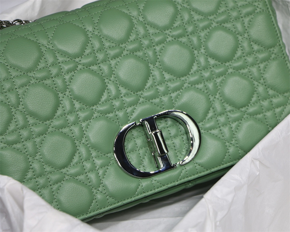 LARGE DIOR CARO BAG Green Supple Cannage Calfskin With Silver Hardware 29 x 18 x 10 cm