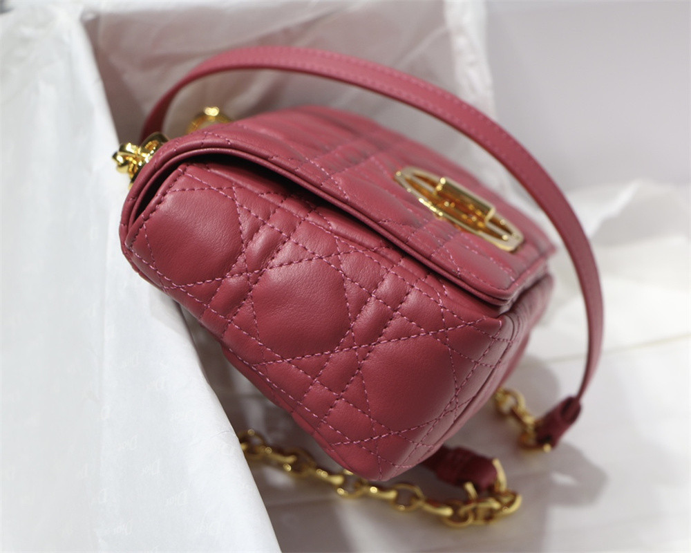 SMALL DIOR CARO BAG Light red Supple Cannage Calfskin 20 x 12 x 7 cm