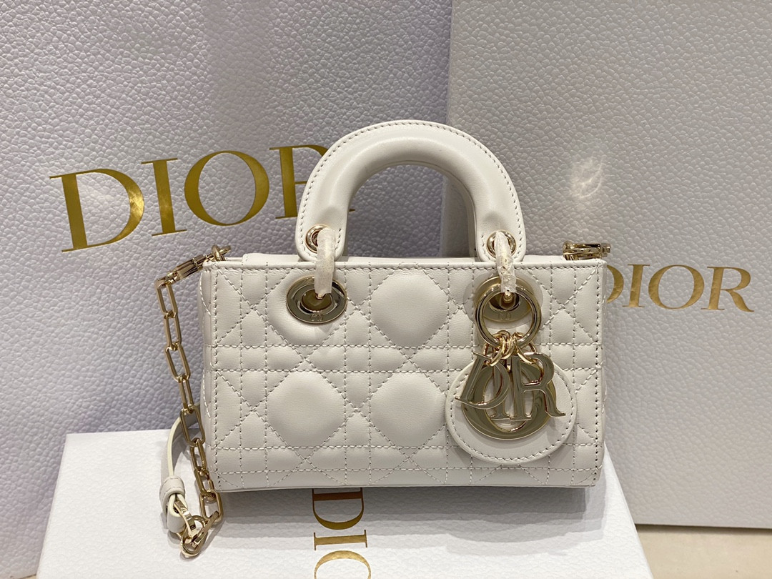 DIOR MINI LADY D-JOY BAG White 16 x 9 x 5 CM