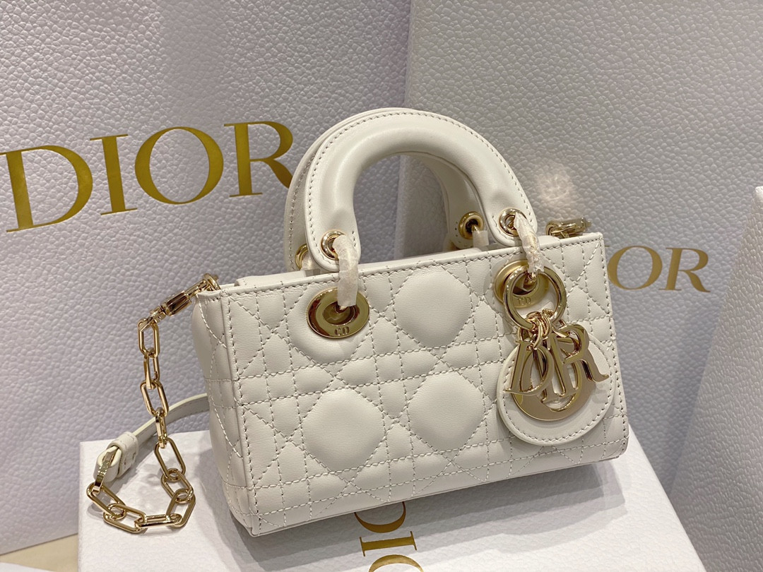 DIOR MINI LADY D-JOY BAG White 16 x 9 x 5 CM