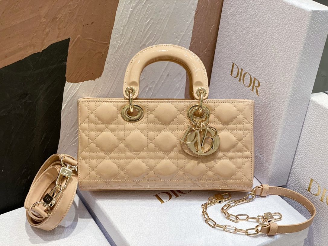DIOR SMALL LADY D-JOY BAG Biscuit Patent
