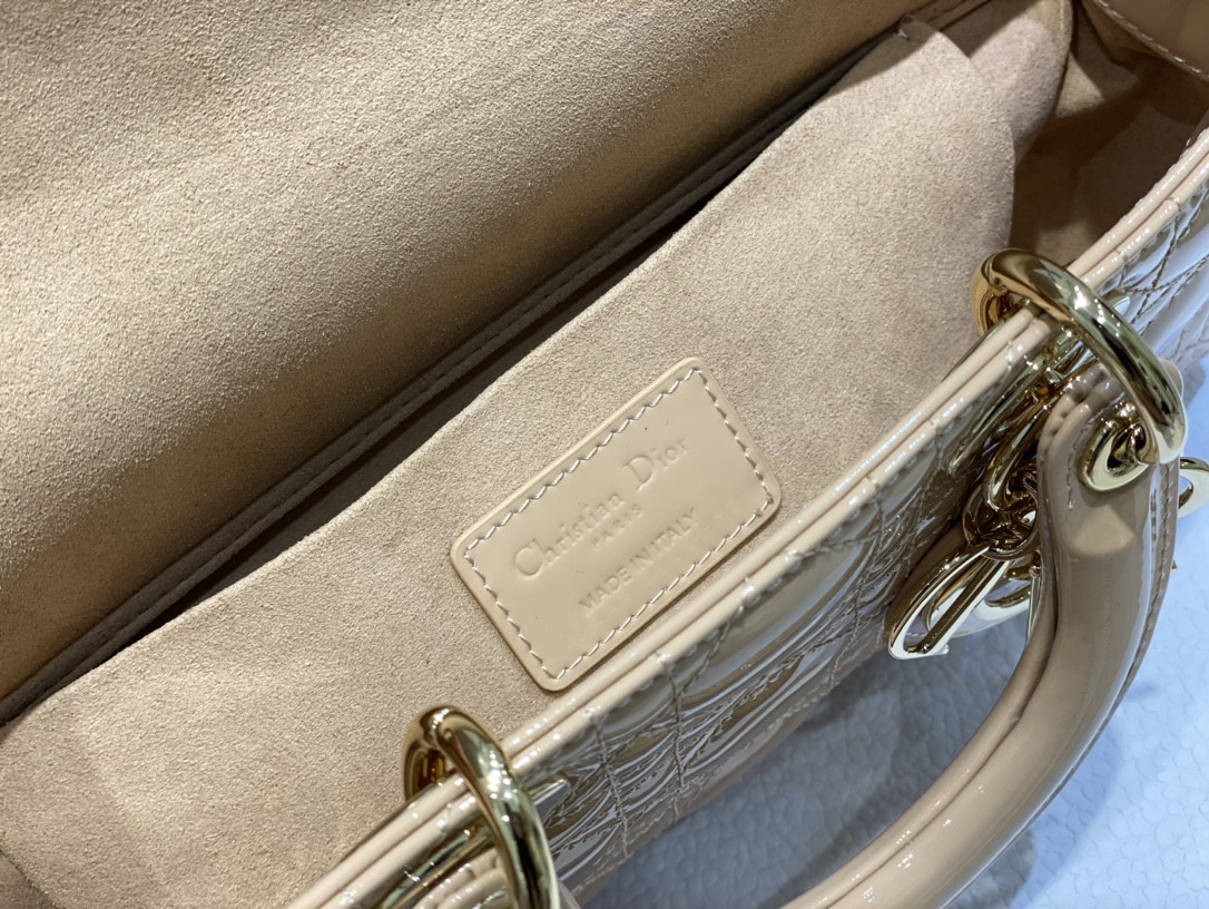 DIOR SMALL LADY D-JOY BAG Biscuit Patent