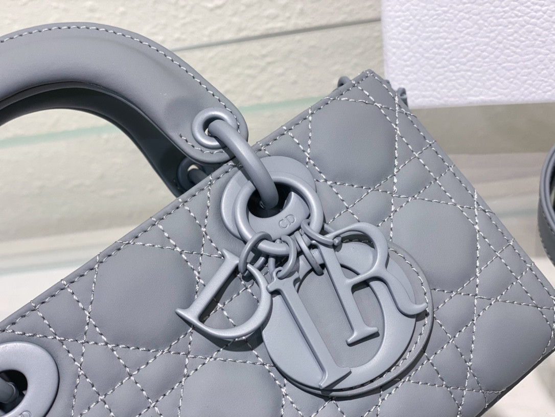 DIOR SMALL LADY D-JOY BAG Ultramatte Grey Cannage Calfskin