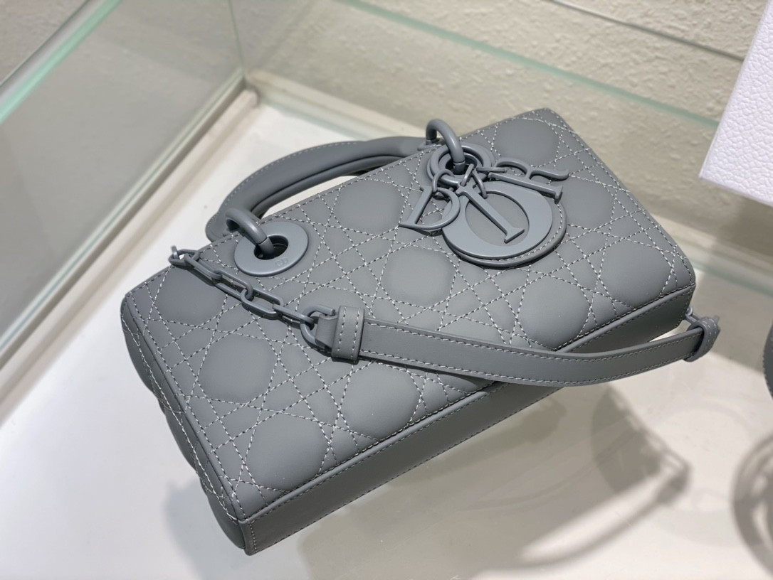 DIOR SMALL LADY D-JOY BAG Ultramatte Grey Cannage Calfskin