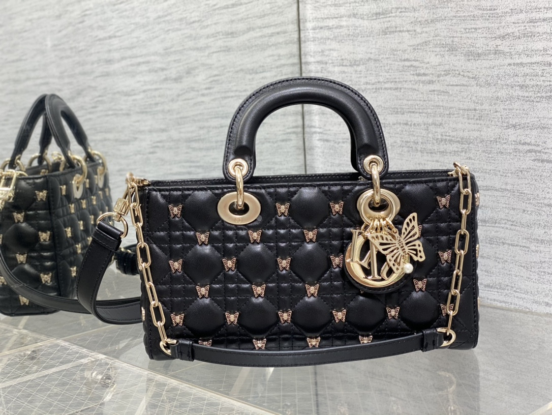 DIOR MEDIUM LADY D-JOY BAG Black with Butterfly Studs