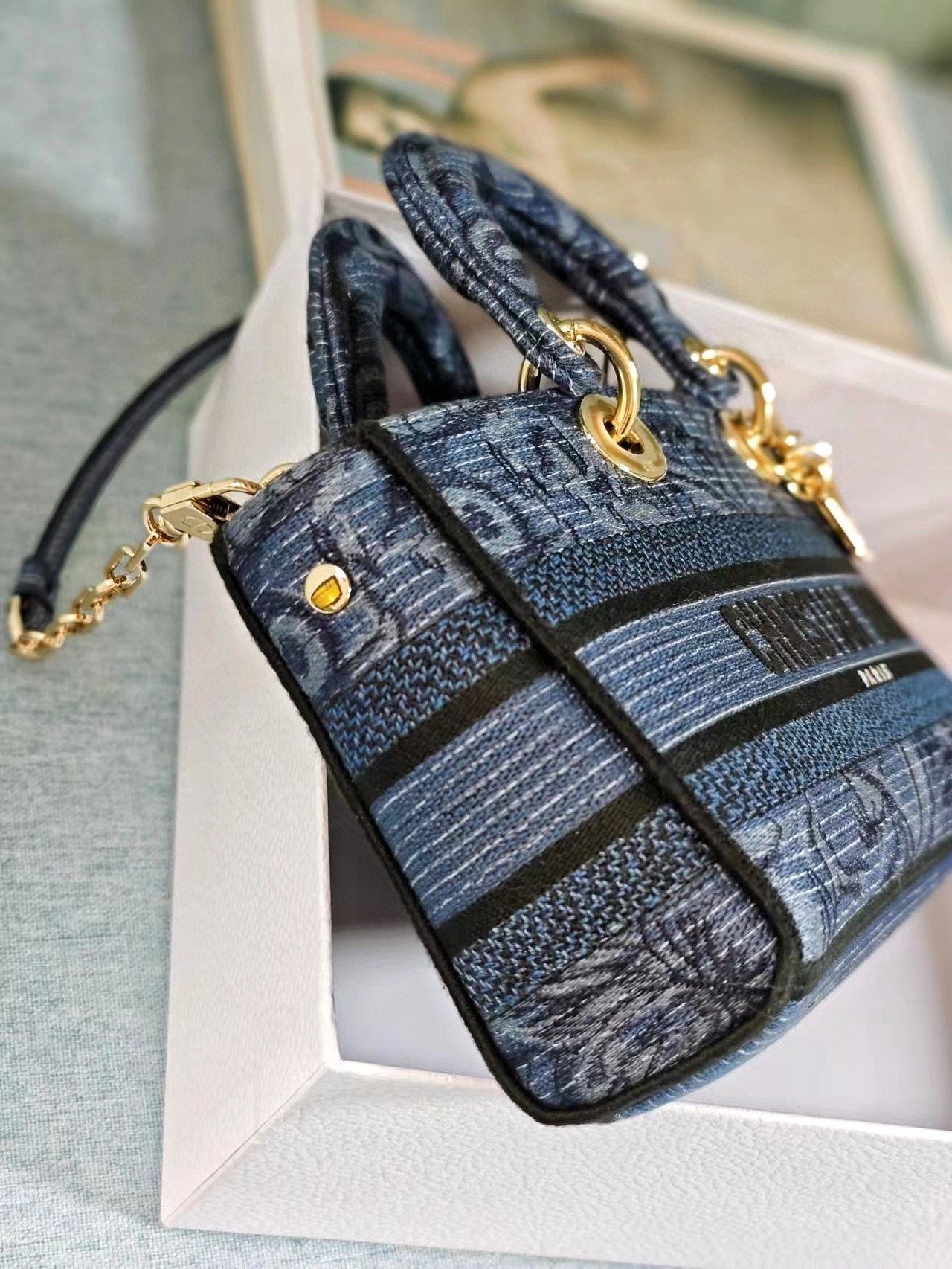 DIOR MEDIUM LADY D-JOY BAG BLUE