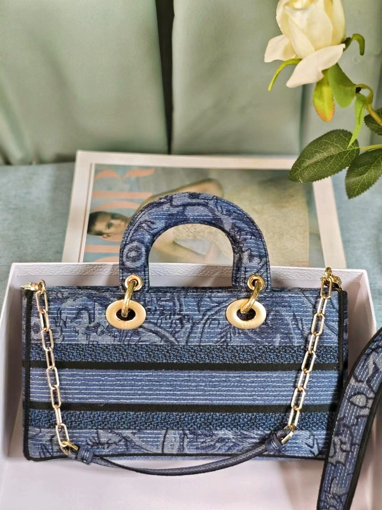 DIOR MEDIUM LADY D-JOY BAG BLUE