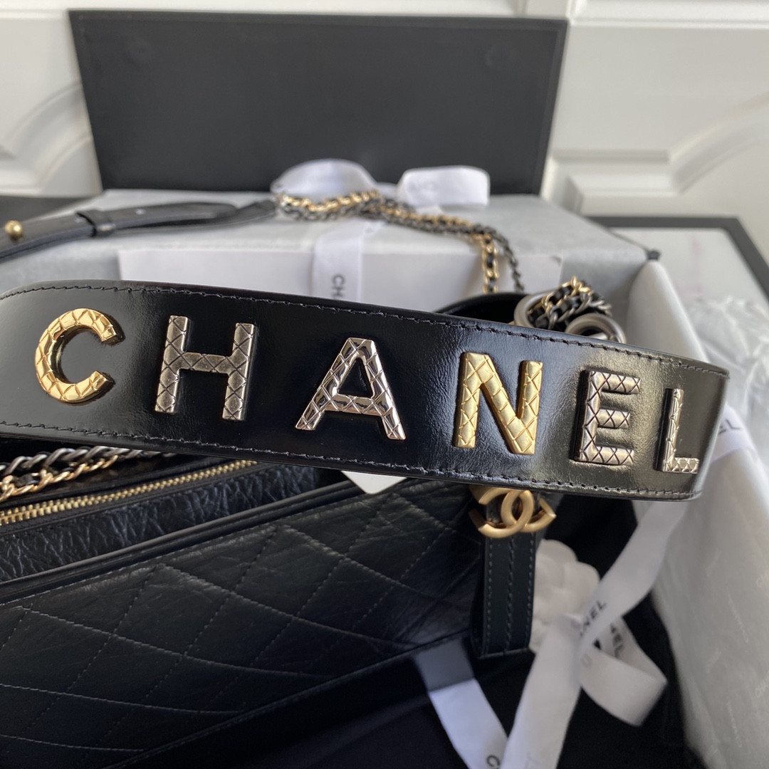 Chanel Gabrielle MEDIUM BLACK with shoulder strap letters 21 x 28 x 10cm