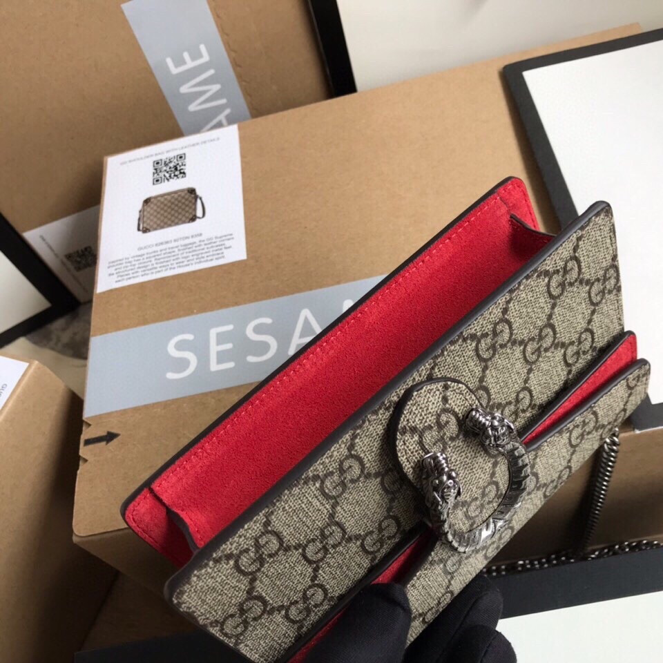 GUCCI DIONYSUS GG SUPREME SUPER MINI BAG 6.5"Wx3.9"Hx1.6"D