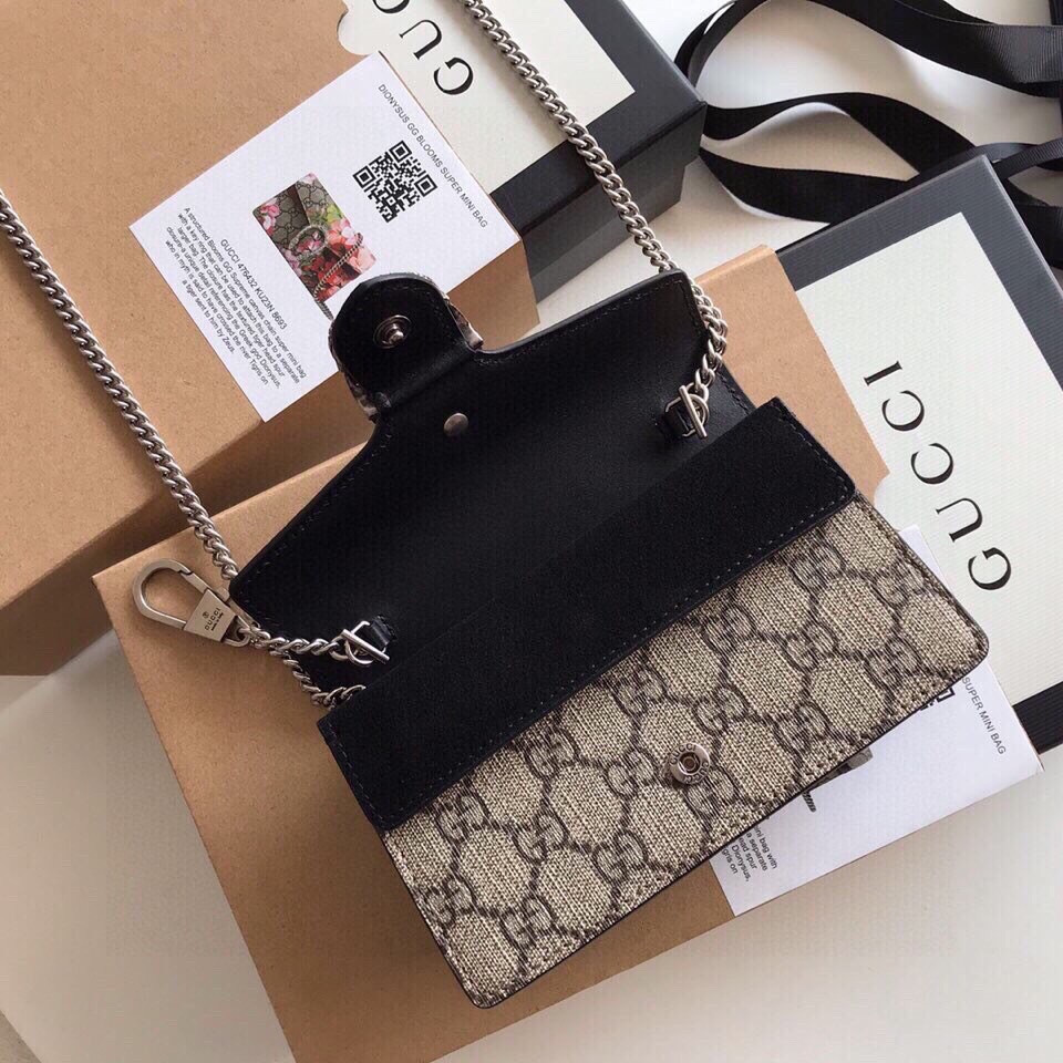 GUCCI DIONYSUS GG SUPREME SUPER MINI BAG 6.5"Wx3.9"Hx1.6"D