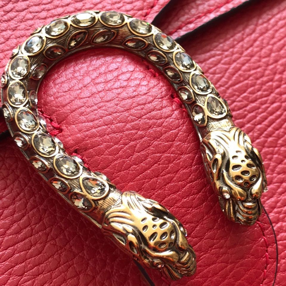 GUCCI DIONYSUS LEATHER MINI BAG RED 7.5"Wx6"Hx2"D