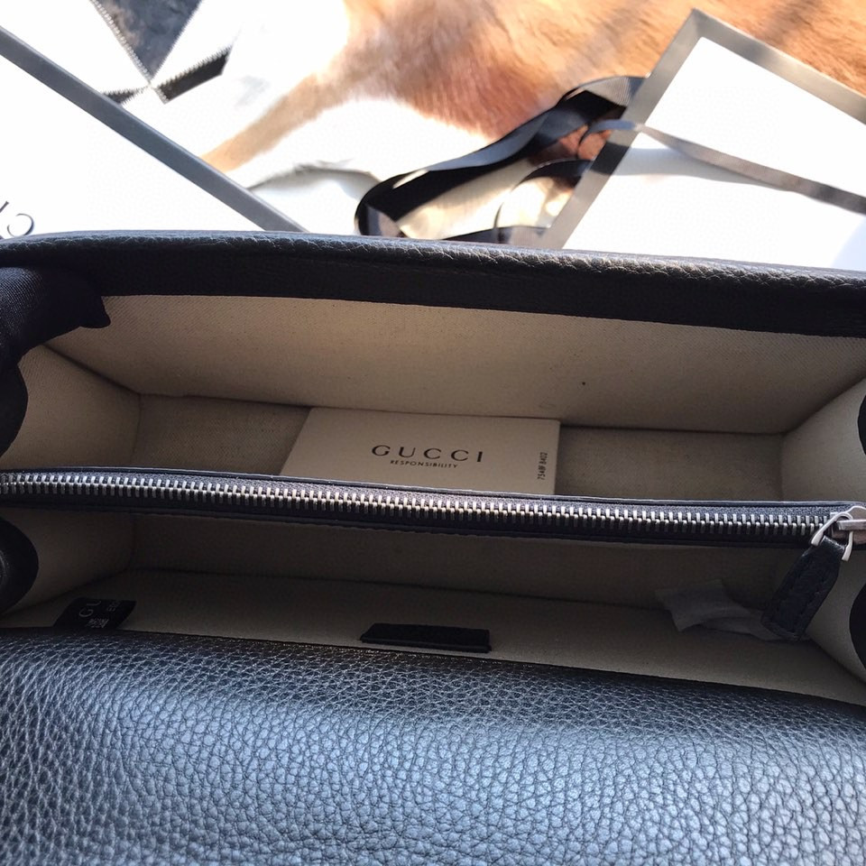 GUCCI DIONYSUS LEATHER SMALL RECTANGULAR BAG BLACK 28x17x9cm