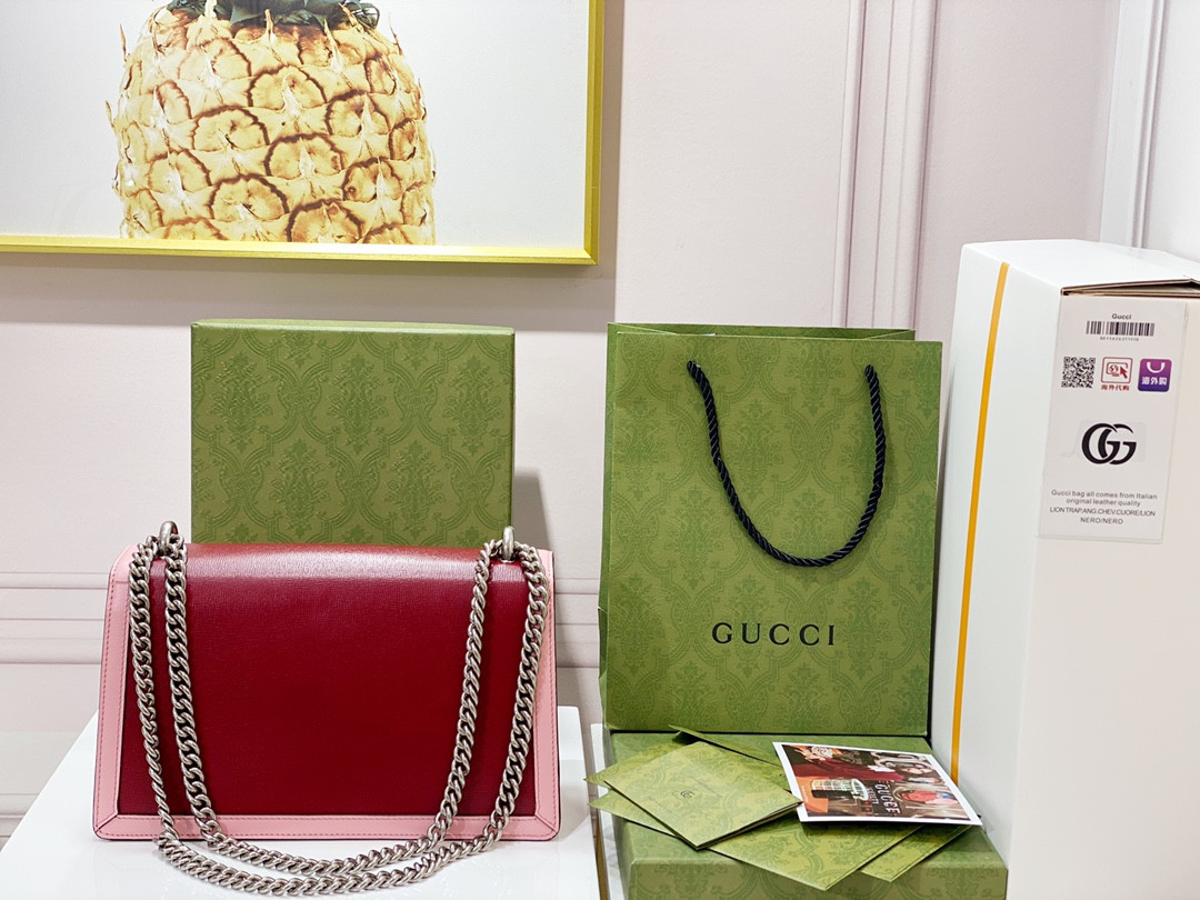 GUCCI DIONYSUS SMALL SHOULDER BAG PINK RED 11"Wx7"Hx3.5"D