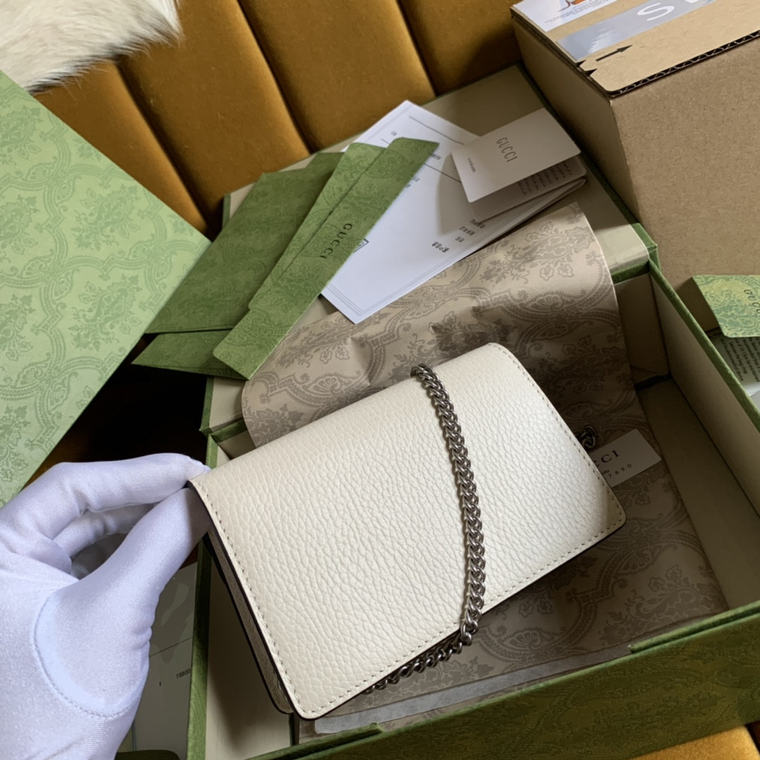 GUCCI DIONYSUS LEATHER SUPER MINI BAG WHITE 6.5"Wx3.9"Hx1.6"D
