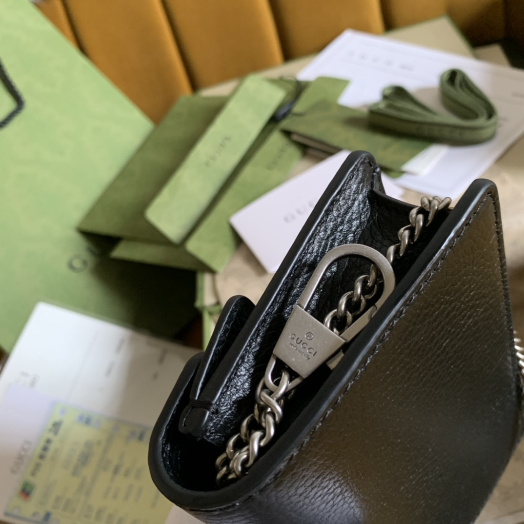 GUCCI DIONYSUS LEATHER SUPER MINI BAG BLACK 6.5"Wx3.9"Hx1.6"D