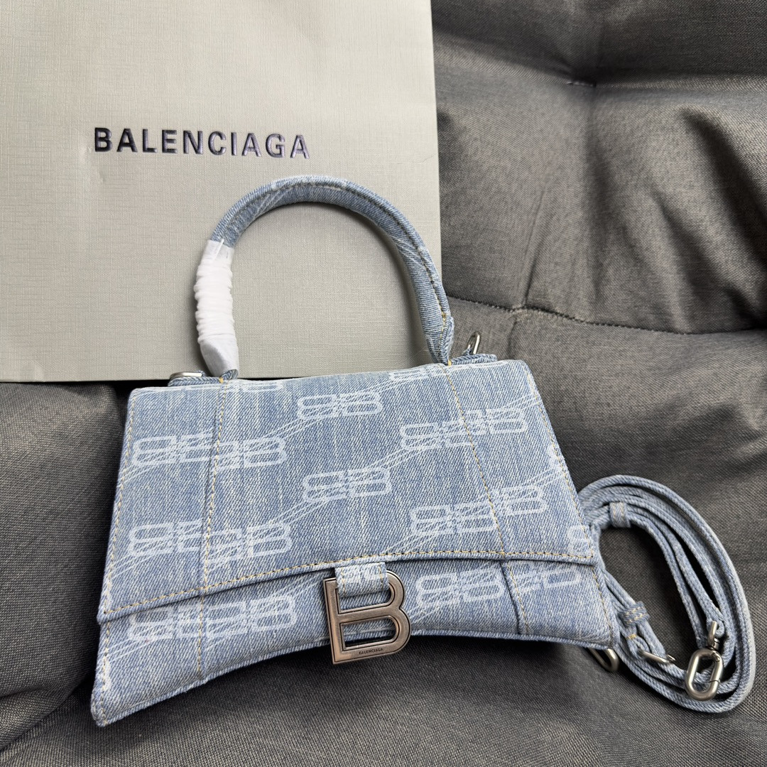 Balenciaga WOMEN'S HOURGLASS SMALL HANDBAG BLUE L9 x H5,5 x W3,9 inch