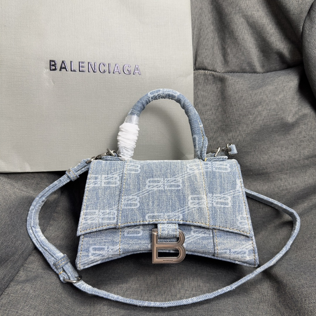 Balenciaga WOMEN'S HOURGLASS MINI HANDBAG IN BLUE L7.4 x H5.1 x W3.1 inch