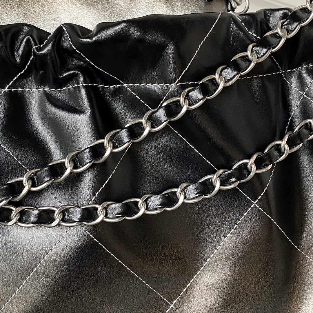 CHANEL 22 HANDBAG Shiny Calfskin SILVER 15.2×16.4×3.1 in