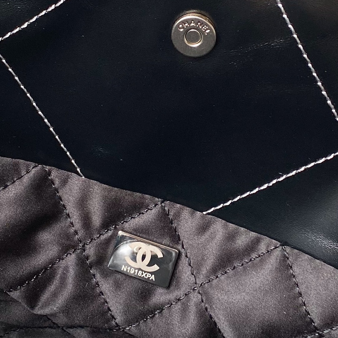 CHANEL 22 SMALL HANDBAG Shiny Calfskin SILVER 13.7×14.4×2.7 in