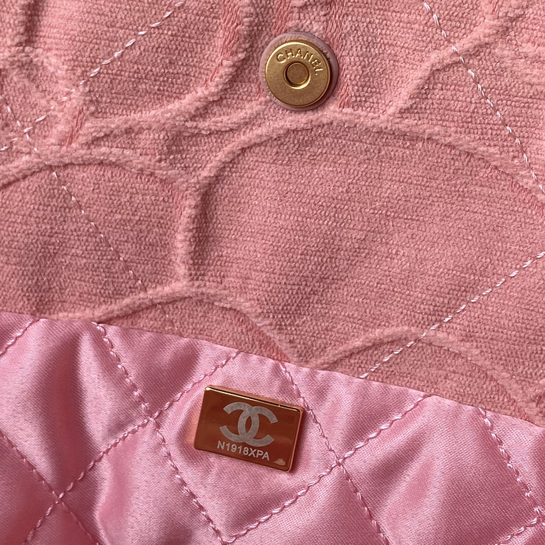 CHANEL 22 SMALL HANDBAG velvet PINK 13.7×14.4×2.7 in