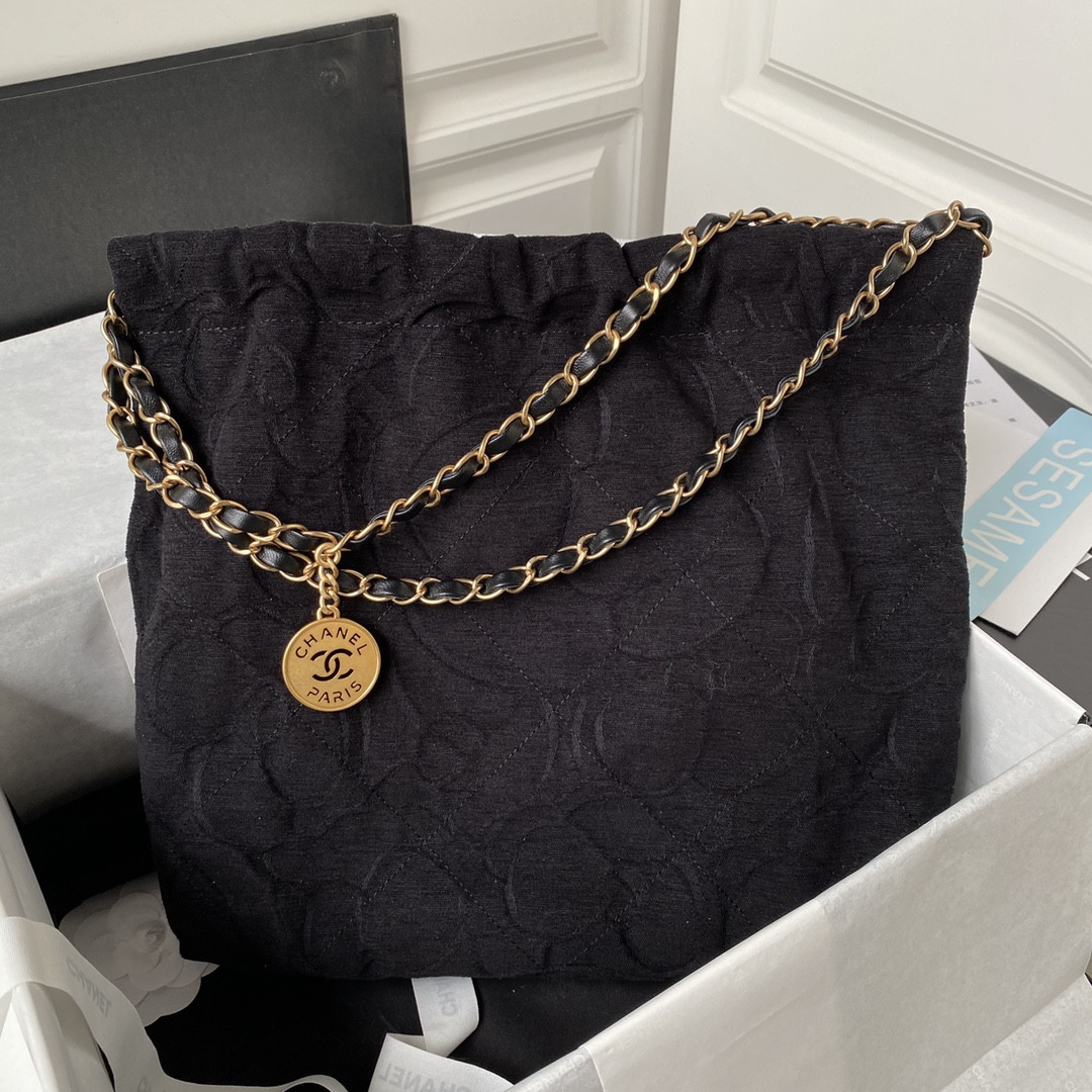 CHANEL 22 SMALL HANDBAG velvet BLACK 13.7×14.4×2.7 in