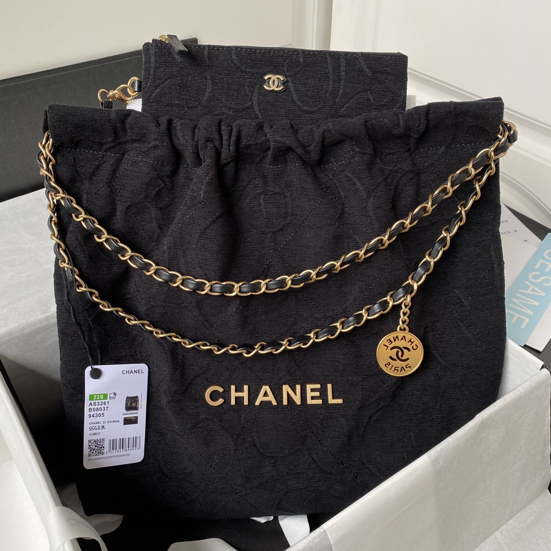 CHANEL 22 HANDBAG velvet black 15.2×16.4×3.1 in