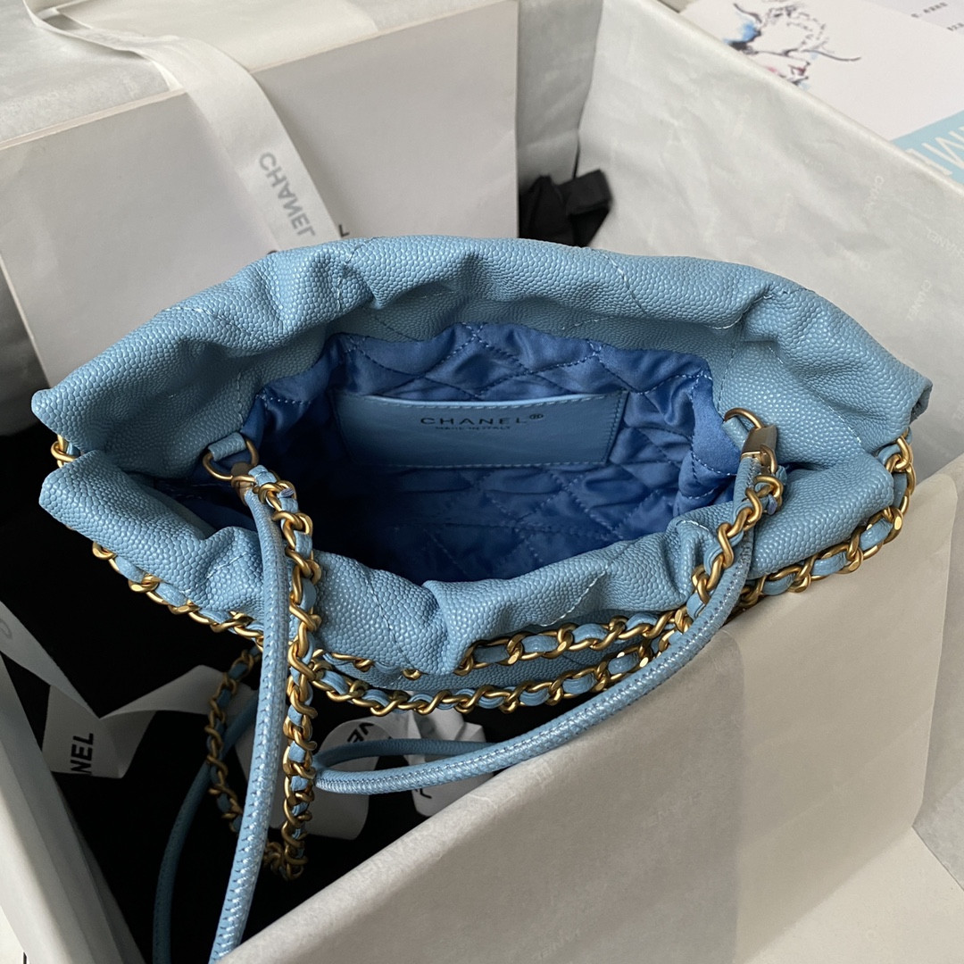 CHANEL 22 MINI HANDBAG GRAINED LEATHER BLUE 7.8 × 7.4 × 2.3 in