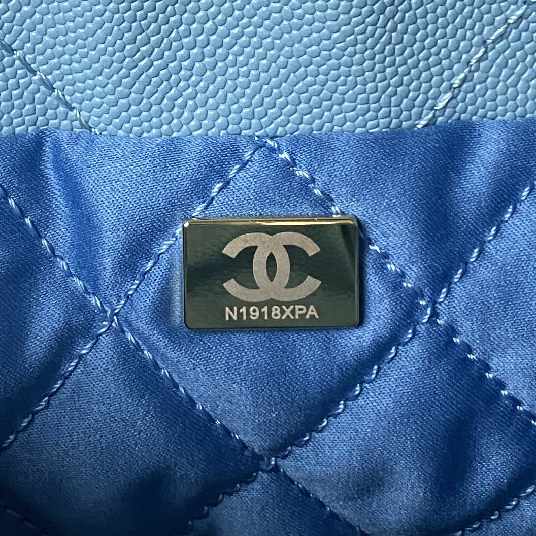CHANEL 22 MINI HANDBAG GRAINED LEATHER BLUE 7.8 × 7.4 × 2.3 in
