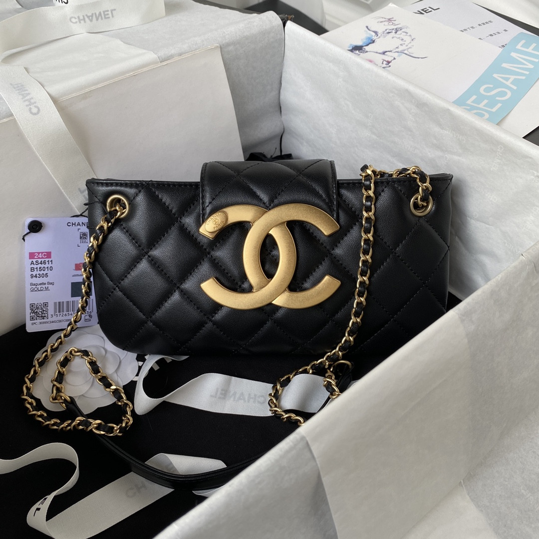 CHANEL BAGUETTE BAG BLACK 4.5 × 9.4 × 1.8 in