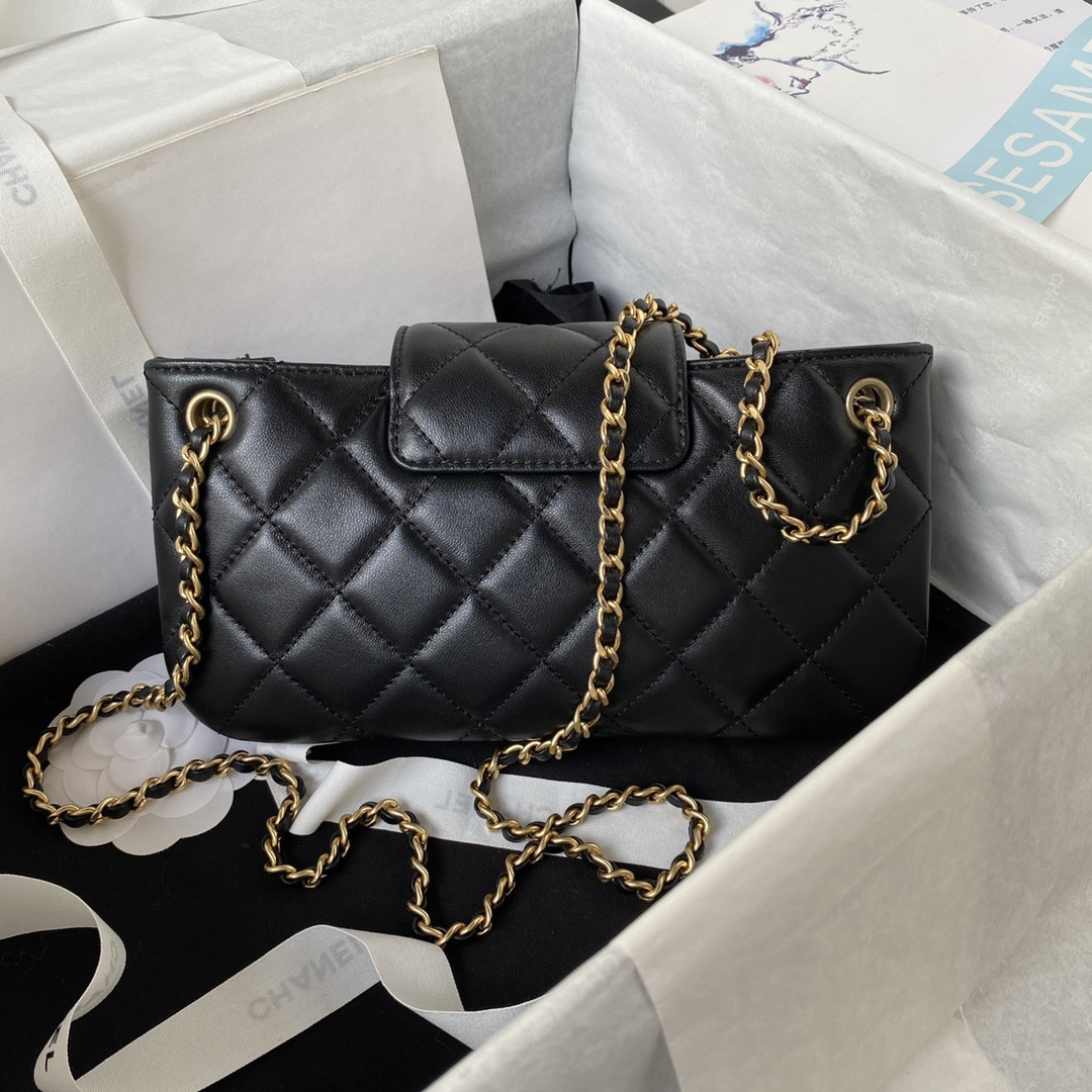 CHANEL BAGUETTE BAG BLACK 4.5 × 9.4 × 1.8 in