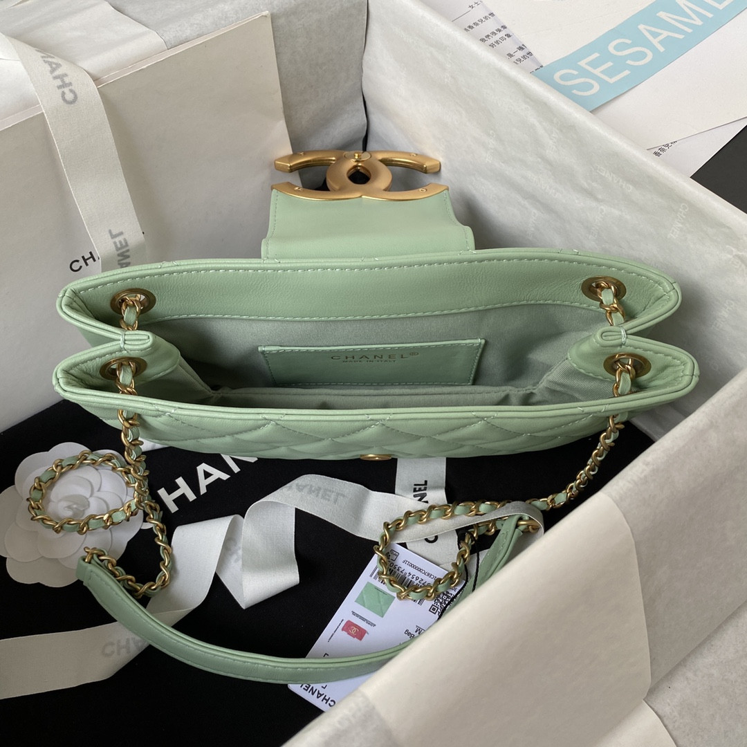 CHANEL BAGUETTE BAG LIGHT GREEN 4.5 × 9.4 × 1.8 in