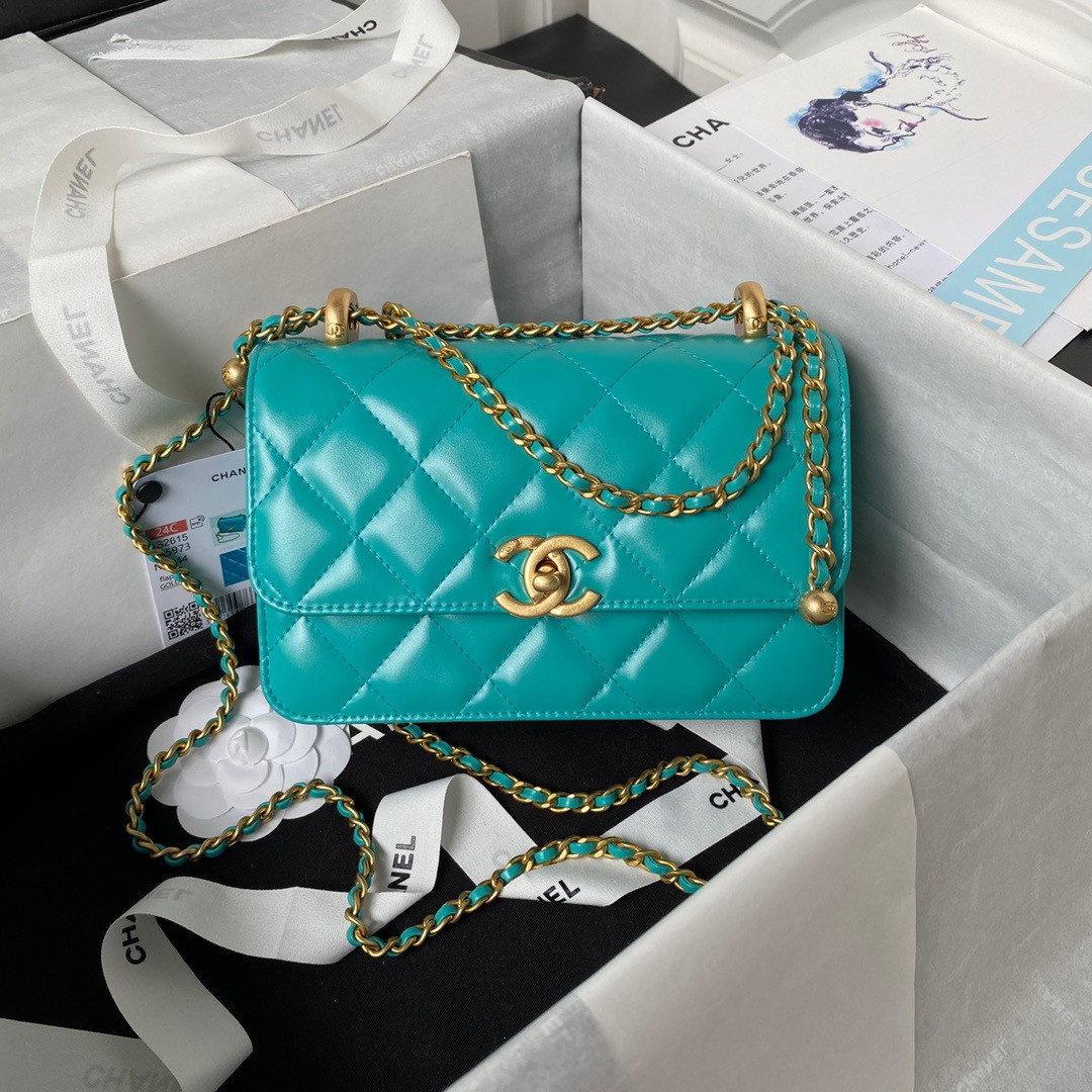 CHANEL MINI FLAP BAG BLUE 12×19×8cm