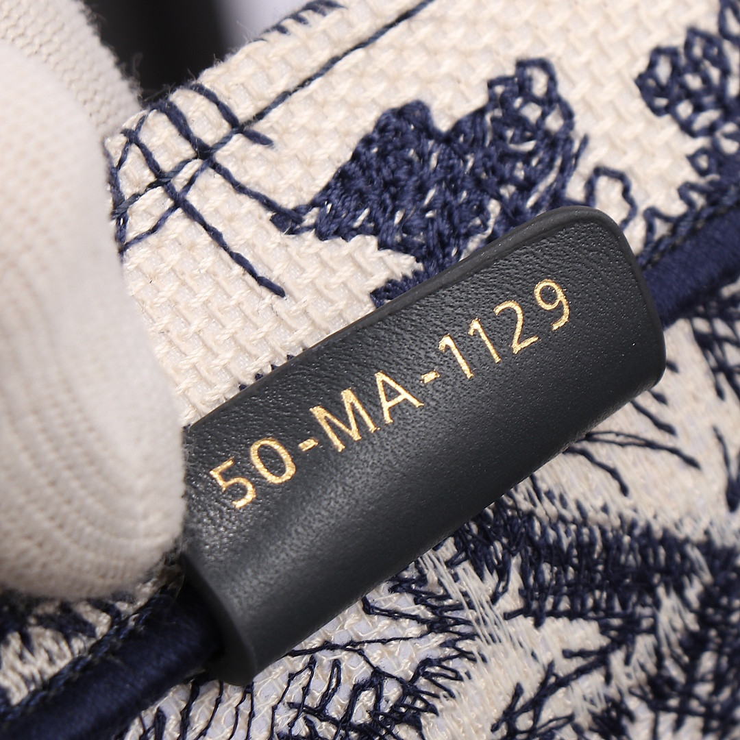 Medium Dior Book Tote  Ecru and Blue Toile de Jouy Embroidery 14 x 11 x 6.5 inches