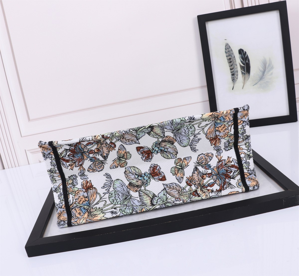 Medium Dior Book Tote  White Multicolor Toile de Jouy Mexico Embroidery 14 x 11 x 6.5 inches