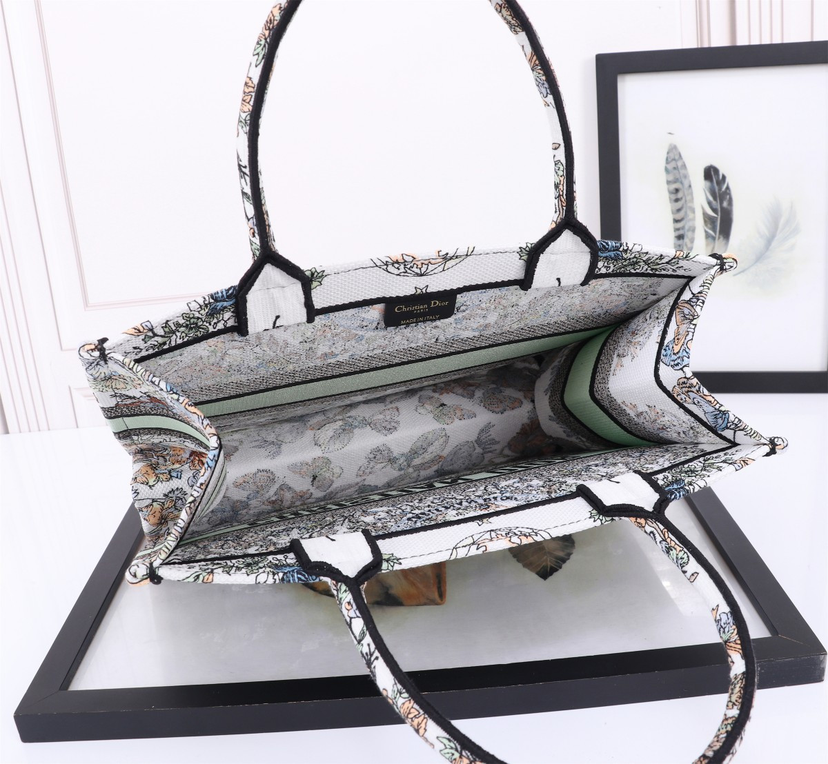 Medium Dior Book Tote  White Multicolor Toile de Jouy Mexico Embroidery 14 x 11 x 6.5 inches