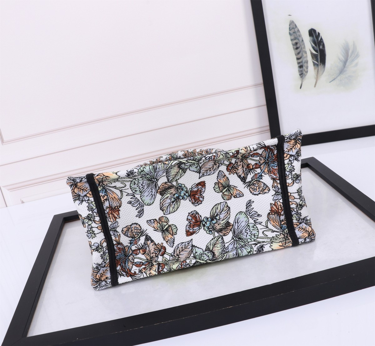 Small DIOR BOOK TOTE WHITE MULTICOLOR TOILE DE JOUY MEXICO EMBROIDERY  10.5 x 8.5 x 5.5 inches