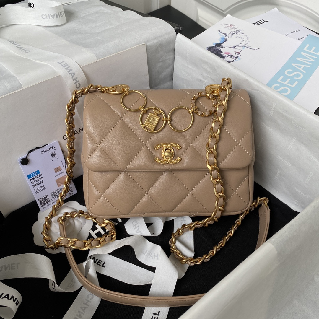 CHANEL MINI FLAP BAG Khaki 5.3 × 6.6 × 3.1 in