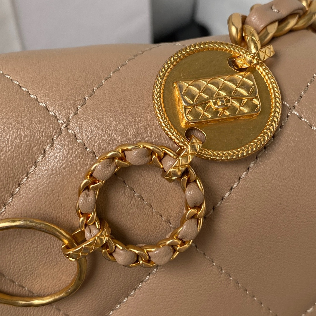 CHANEL MINI FLAP BAG Khaki 5.3 × 6.6 × 3.1 in