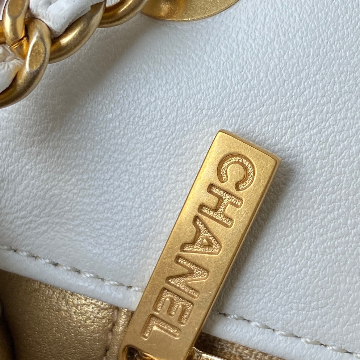 CHANEL MINI FLAP BAG SHINY CALFSKIN & gold-TONE METAL white 4.7 × 7.8 × 2.3 in