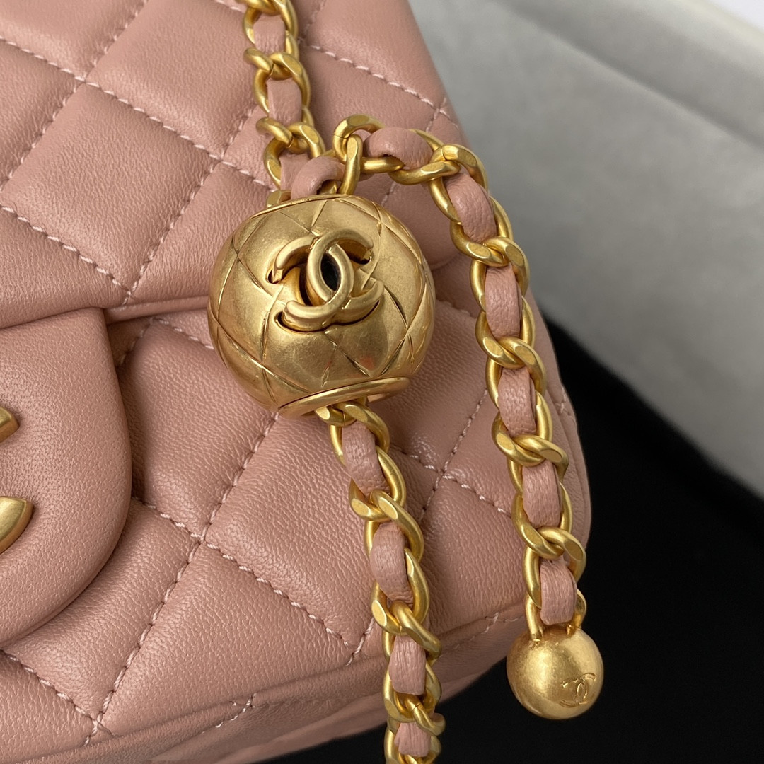 CHANEL MINI FLAP BAG SHINY CALFSKIN & Gold-Tone METAL PINK 5.3 × 6.6 × 3.1 in