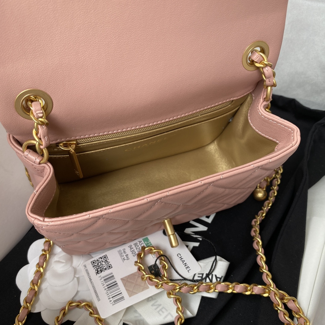 CHANEL MINI FLAP BAG SHINY CALFSKIN & Gold-Tone METAL PINK 5.3 × 6.6 × 3.1 in